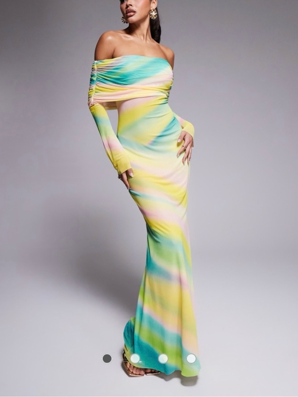 ASOS One-Shoulder Pastel Tie-Dye Maxi Dress in Yellow, Teal & Pink